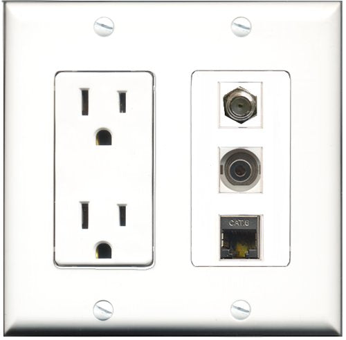 RiteAV - 15 Amp Power Outlet 1 Port Coax 1 Port Shielded Cat6 Ethernet Ethernet 1 Port 3.5mm Decorative Wall Plate