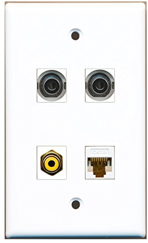 RiteAV - 1 Port RCA Yellow 2 Port 3.5mm 1 Port Cat6 Ethernet White Wall Plate