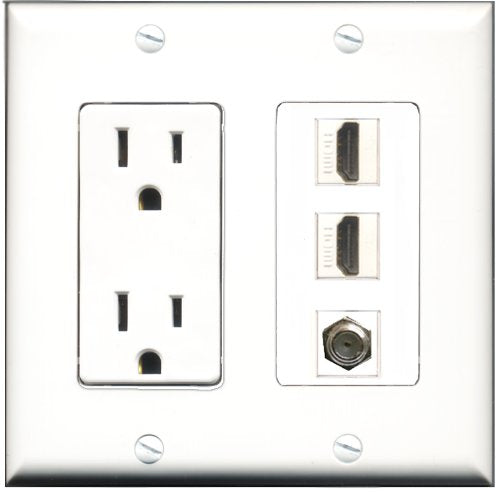 RiteAV - 15 Amp Power Outlet 2 Port HDMI 1 Port Coax Decorative Wall Plate