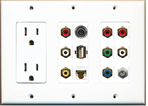 RiteAV (3 Gang) 15 Amp Outlet Coax Cat6 Component Video Composite 3.5mm USB Wall Plate