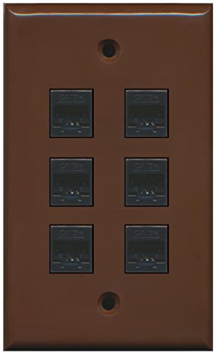 RiteAV 1 Gang 6 Port Cat5e Wall Plate - Brown