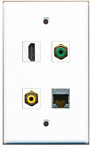 RiteAV - 1 Port HDMI 1 Port RCA Yellow 1 Port RCA Green 1 Port Shielded Cat6 Ethernet Wall Plate