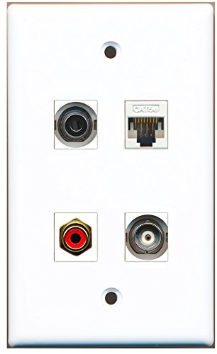 RiteAV - 1 Port RCA Red 1 Port 3.5mm 1 Port BNC 1 Port Cat5e Ethernet White Wall Plate