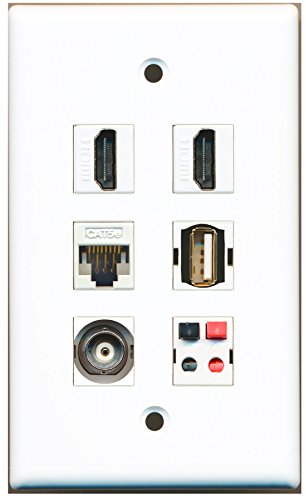 RiteAV - 2 HDMI 1 Port USB A-A 1 Port BNC 1 Port Cat5e Ethernet White 1 Port Speaker Wall Plate