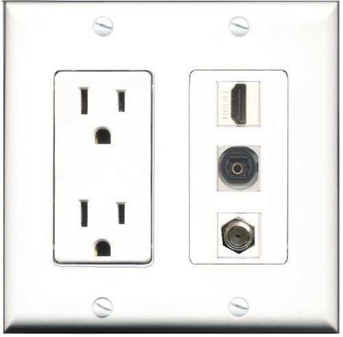 RiteAV - 15 Amp Power Outlet 1 Port HDMI 1 Port Coax 1 Port Toslink Decorative Wall Plate