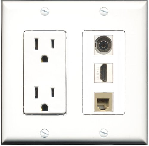 RiteAV - 15 Amp Power Outlet 1 Port HDMI 1 Port Phone Beige 1 Port 3.5mm Decorative Wall Plate