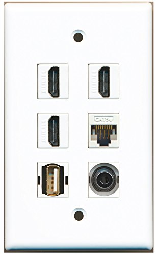 RiteAV - 3 HDMI 1 Port USB A-A 1 Port 3.5mm 1 Port Cat5e Ethernet White Wall Plate