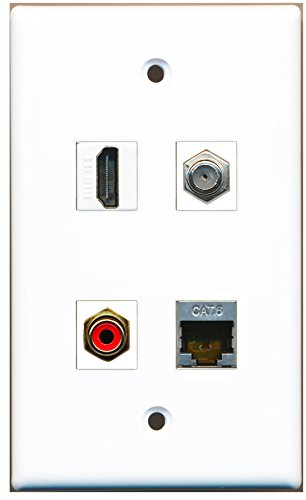 RiteAV - 1 Port HDMI 1 Port RCA Red 1 Port Coax Cable TV- F-Type 1 Port Shielded Cat6 Ethernet Wall Plate
