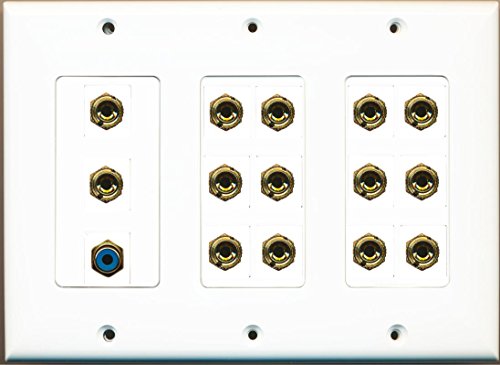 RiteAV 14 Banana (for 7 Speakers) and RCA Blue Subwoofer Port Decorative Wall Plate White