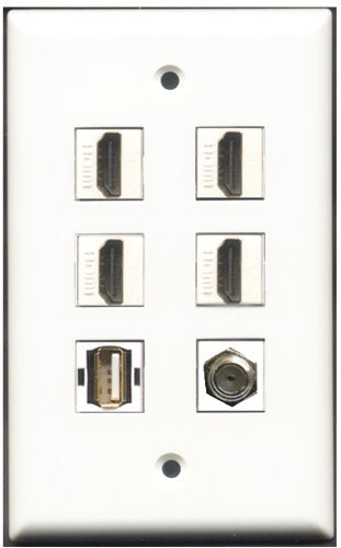 RiteAV - 4 Port HDMI 1 Coax Cable TV- F-Type 1 USB A-A Wall Plate