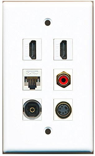 RiteAV - 2 HDMI 1 Port RCA Red 1 Port S-Video 1 Port Toslink 1 Port Cat5e Ethernet White Wall Plate