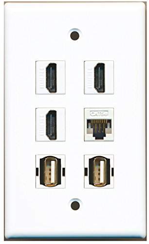 RiteAV - 3 HDMI 2 Port USB A-A 1 Port Cat5e Ethernet Wall Plate - White