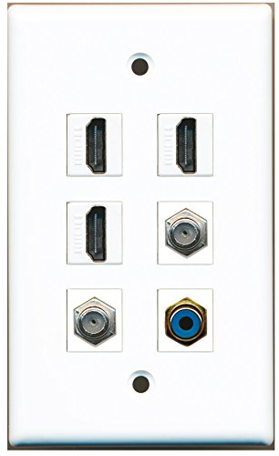 RiteAV - 3 HDMI 1 Port RCA Blue 2 Port Coax Cable TV- F-Type Wall Plate