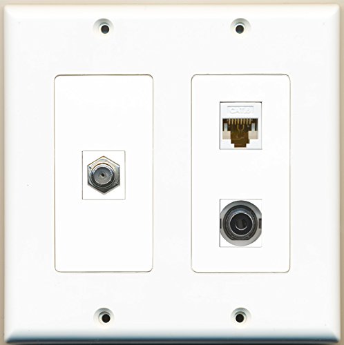 RiteAV - 1 Port Coax Cable TV- F-Type 1 Port 3.5mm 1 Port Cat6 Ethernet White - 2 Gang Wall Plate