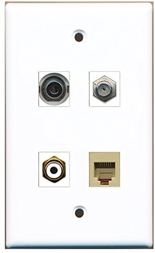 RiteAV - 1 Port RCA White 1 Port Coax Cable TV- F-Type 1 Port Phone RJ11 RJ12 Beige 1 Port 3.5mm Wall Plate