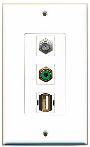 RiteAV - 1 Port RCA Green and 1 Port Coax Cable TV- F-Type and 1 Port USB A-A Decorative Wall Plate Decorative