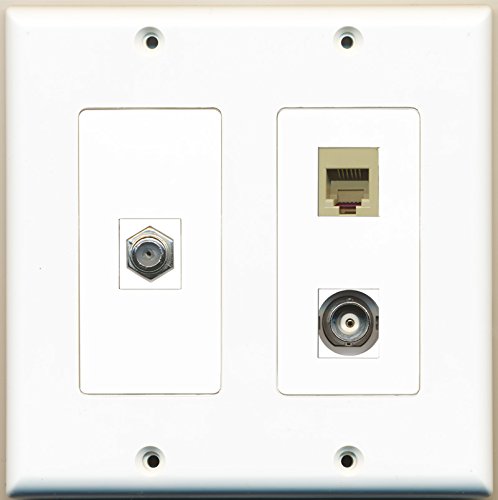 RiteAV - 1 Port Coax Cable TV- F-Type 1 Port Phone RJ11 RJ12 Beige 1 Port BNC - 2 Gang Wall Plate