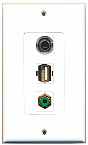 RiteAV - 1 Port RCA Green and 1 Port USB A-A and 1 Port 3.5mm Decorative Wall Plate Decorative