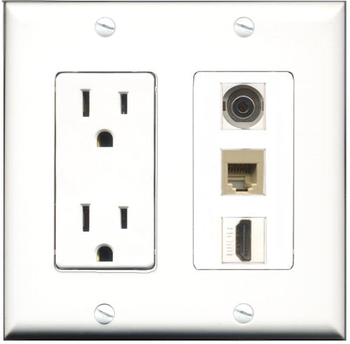 RiteAV - 15 Amp Power Outlet 1 Port HDMI 1 Port Phone Beige 1 Port 3.5mm Decorative Wall Plate