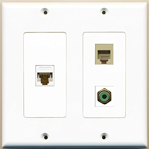 RiteAV - 1 Port RCA Green 1 Port Phone RJ11 RJ12 Beige 1 Port Cat6 Ethernet White - 2 Gang Wall Plate