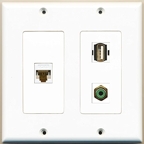 RiteAV - 1 Port RCA Green 1 Port USB A-A 1 Port Cat6 Ethernet White - 2 Gang Wall Plate