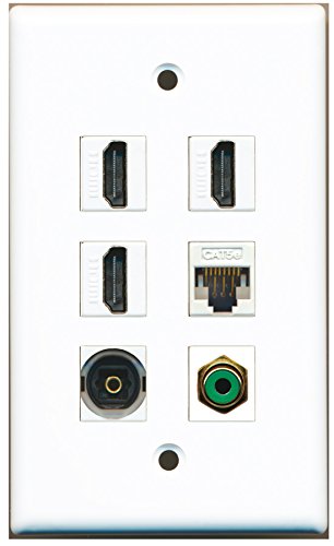 RiteAV - 3 HDMI 1 Port RCA Green 1 Port Toslink 1 Port Cat5e Ethernet White Wall Plate