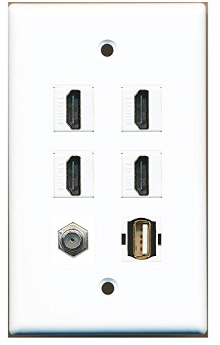 RiteAV - 4 HDMI and 1 - Coax Cable TV and 1 USB A/A Port Wall Plate White