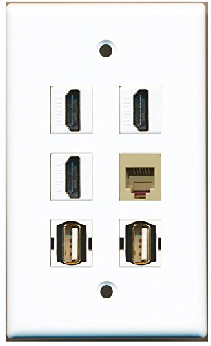 RiteAV - 3 HDMI 2 Port USB A-A 1 Port Phone RJ11 RJ12 Beige Wall Plate