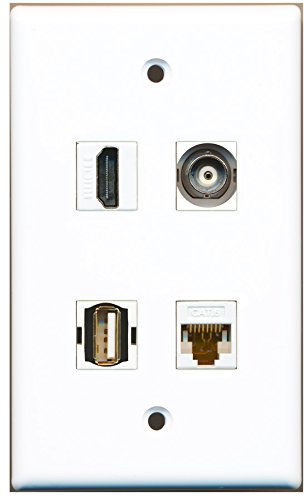 RiteAV - 1 Port HDMI 1 Port USB A-A 1 Port BNC 1 Port Cat6 Ethernet White Wall Plate