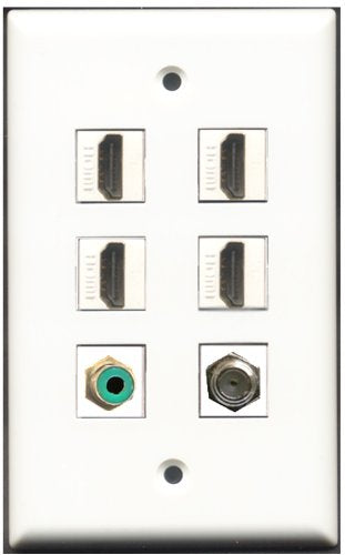 RiteAV - 4 Port HDMI 1 RCA Green 1 Coax Cable TV- F-Type Wall Plate
