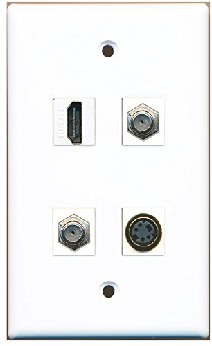 RiteAV - 1 Port HDMI 2 Port Coax Cable TV- F-Type 1 Port S-Video Wall Plate