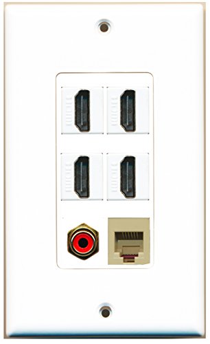 RiteAV - 4 Port HDMI 1 RCA Red 1 Phone RJ11 RJ12 Beige Wall Plate Decorative