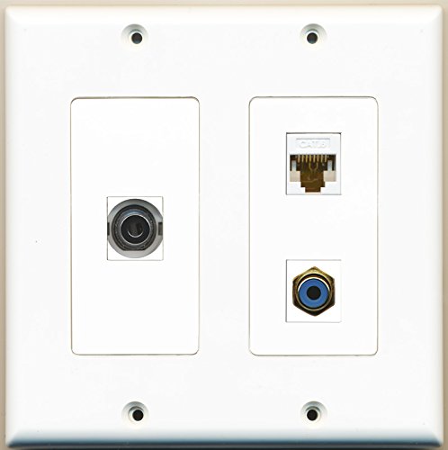 RiteAV - 1 Port RCA Blue 1 Port 3.5mm 1 Port Cat6 Ethernet White - 2 Gang Wall Plate
