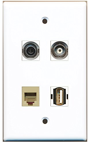 RiteAV - 1 Port USB A-A 1 Port Phone RJ11 RJ12 Beige 1 Port 3.5mm 1 Port BNC Wall Plate