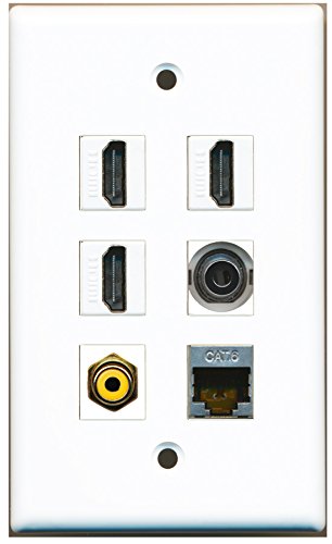 RiteAV - 3 HDMI 1 Port RCA Yellow 1 Port Shielded Cat6 Ethernet 1 Port 3.5mm Wall Plate