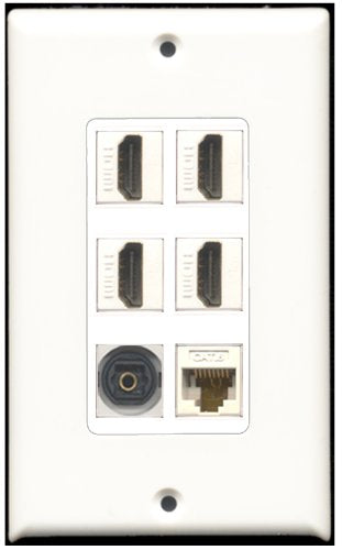 RiteAV - 4 Port HDMI 1 Toslink 1 Cat6 Ethernet White Wall Plate White