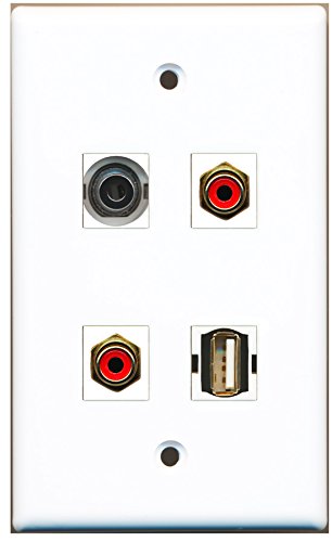 RiteAV - 2 Port RCA Red 1 Port USB A-A 1 Port 3.5mm Wall Plate