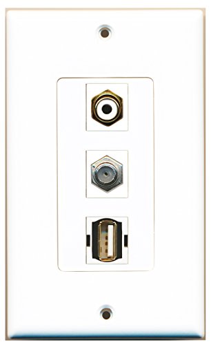RiteAV - 1 Port RCA White and 1 Port Coax Cable TV- F-Type and 1 Port USB A-A Decorative Wall Plate Decorative
