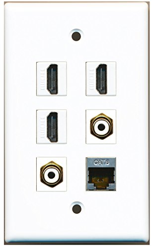 RiteAV - 3 HDMI 2 Port RCA White 1 Port Shielded Cat6 Ethernet Wall Plate