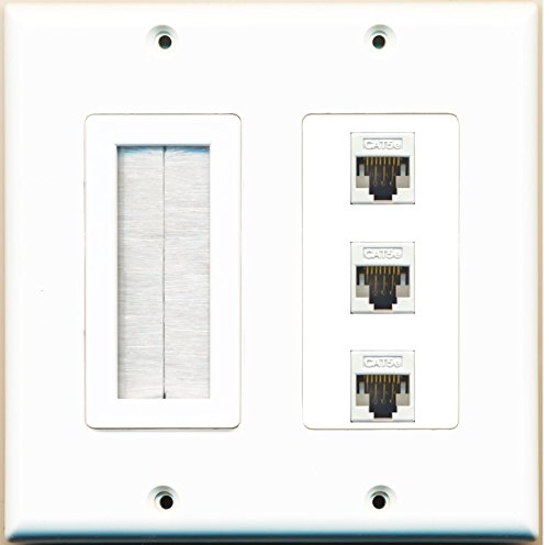 RiteAV (2 Gang Decorative) Mesh-Brush 3 Cat5e White Wall Plate White