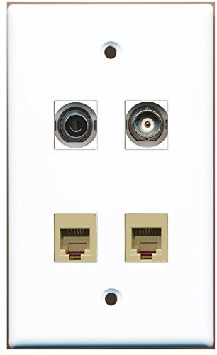 RiteAV - 2 Port Phone RJ11 RJ12 Beige 1 Port 3.5mm 1 Port BNC Wall Plate