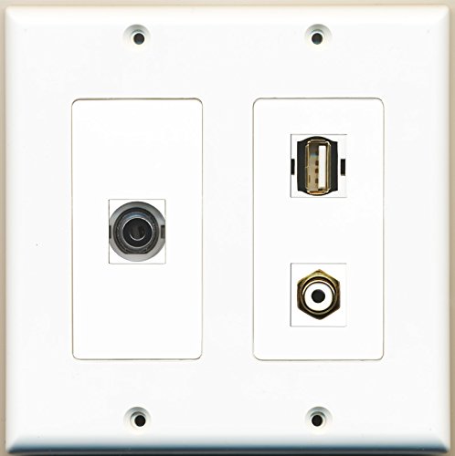 RiteAV - 1 Port RCA White 1 Port USB A-A 1 Port 3.5mm - 2 Gang Wall Plate