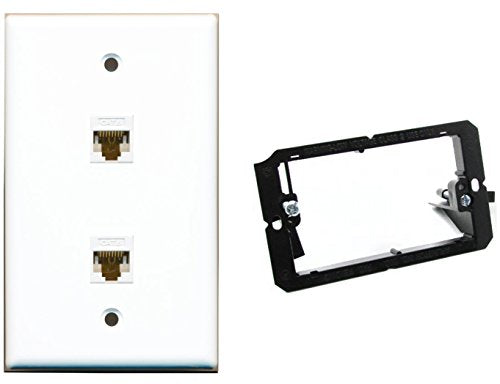 RiteAV - Mounting Bracket and (1 Gang Flat) 2 Cat6 White Wall Plate White