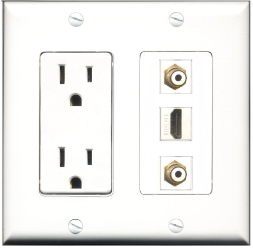 RiteAV - 15 Amp Power Outlet 1 Port HDMI 2 Port RCA White Decorative Wall Plate