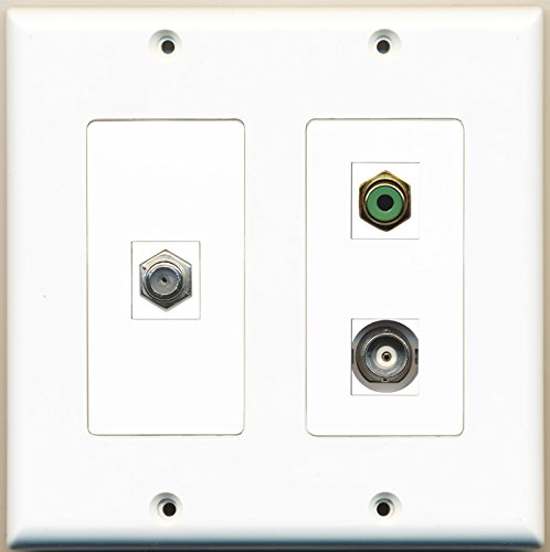 RiteAV - 1 Port RCA Green 1 Port Coax Cable TV- F-Type 1 Port BNC - 2 Gang Wall Plate