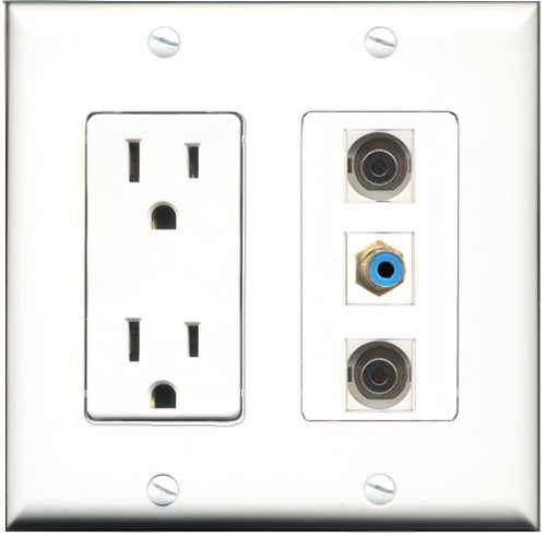 RiteAV - 15 Amp Power Outlet 1 Port RCA Blue 2 Port 3.5mm Decorative Wall Plate