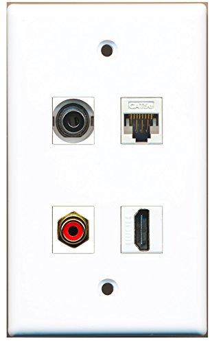 RiteAV - 1 Port HDMI 1 Port RCA Red 1 Port 3.5mm 1 Port Cat5e Ethernet White Wall Plate