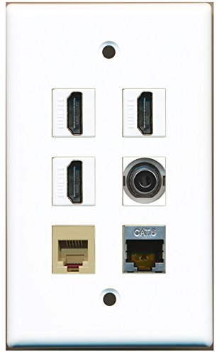 RiteAV - 3 HDMI 1 Port Phone RJ11 RJ12 Beige 1 Port Shielded Cat6 Ethernet 1 Port 3.5mm Wall Plate
