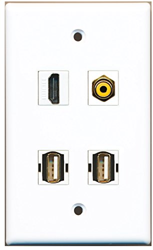 RiteAV - 1 Port HDMI 1 Port RCA Yellow 2 Port USB A-A Wall Plate