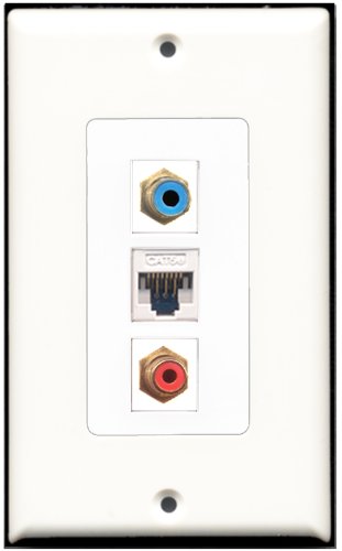 RiteAV - 1 Port RCA Red 1 RCA Blue 1 Cat5e Ethernet White Wall Plate Decorative
